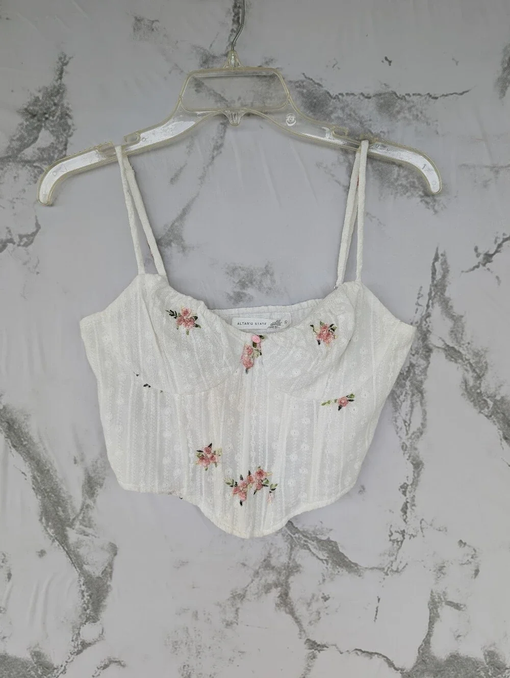 Altar'd State Women's Ivory Pink Floral Corset Cropped Tank Top Small NWT - Picture 1 of 12